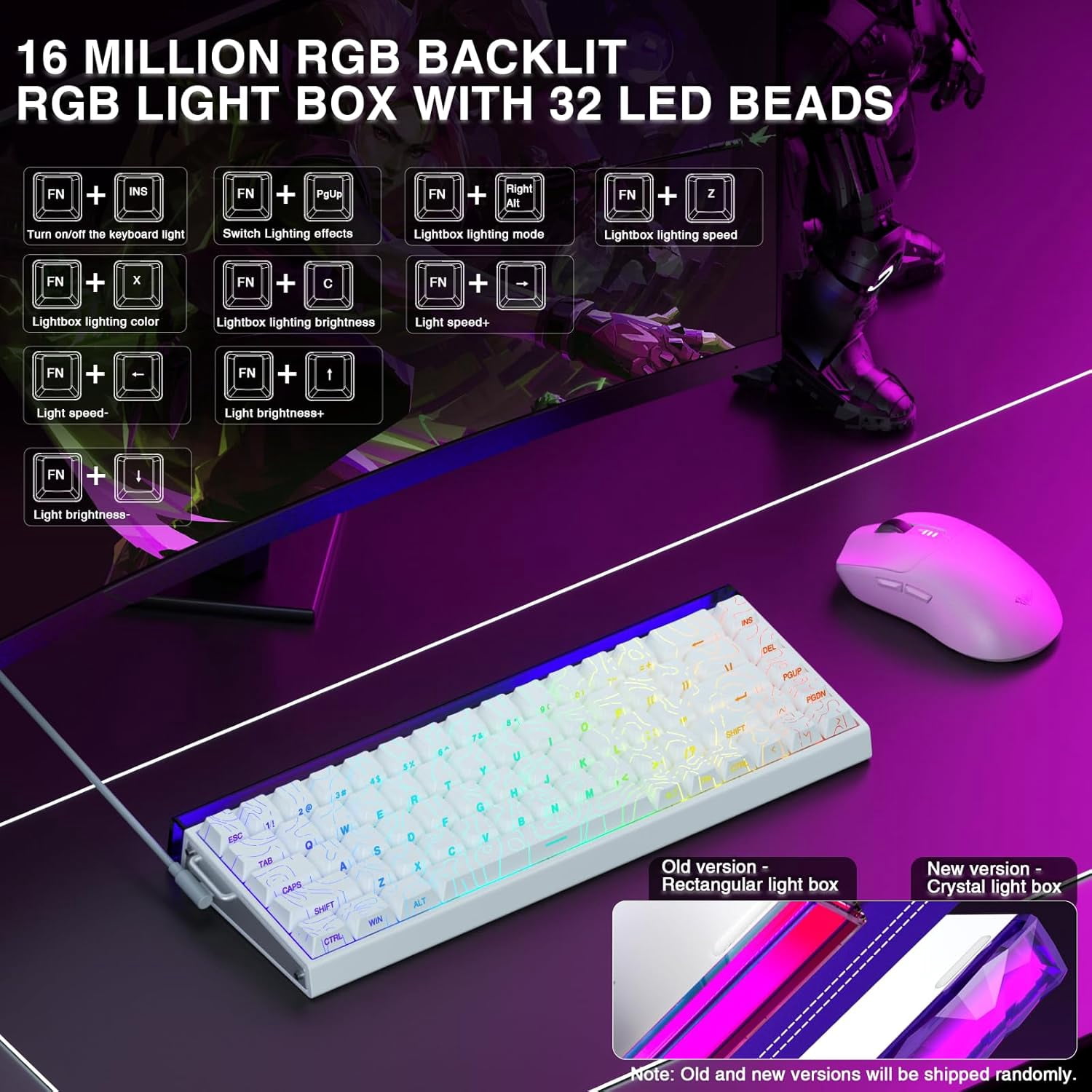 Hero 68 HE 60% Gaming Keyboard Wired, Hall Effect Magnetic Switch Keyboard with 8K Hz Polling Rate, Side Printed PBT Keycaps, RGB Backlit Light Box, Customizable Web Software for PC/Mac Gamers