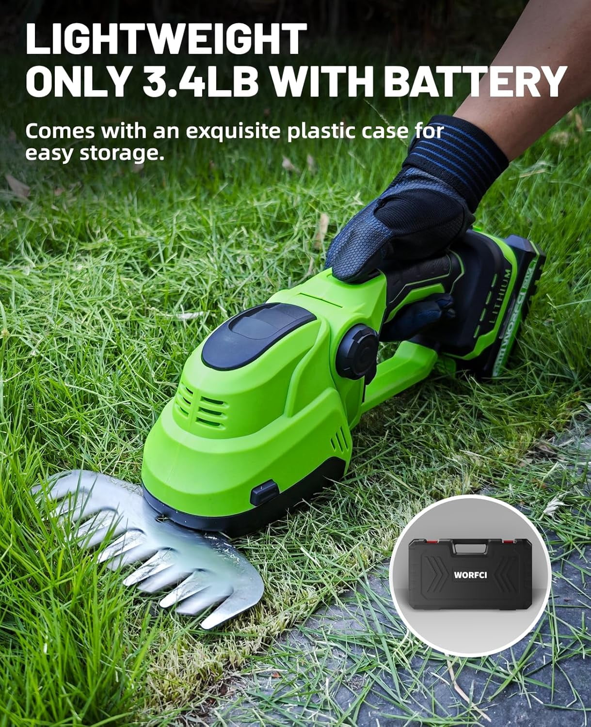 Mini Hedge Trimmer Cordless 2-in-1 Electric Grass Shear with 2 Batteries