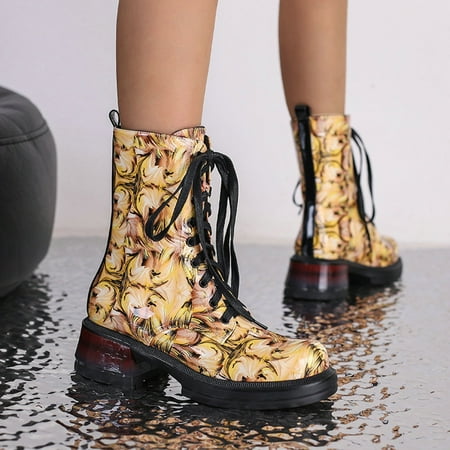 

Women Ankle Boots Autumn And Winter Fashionable New Camouflage Cool Foreign Trade Large Comfortable Round Toe Square Heel