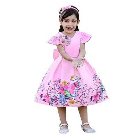 

Girls Vintage Short Flutter Sleeves Floral Print Party Midi Dress Q400 Sizes 2-8