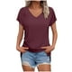 thumbnail image 1 of Tops de Manga Corta para las Mujeres Suelto Ajuste Cuello en V Manga Raglan Hendidura, Moda Blusa Sólida para el Hogar Y Diario, 1 of 6