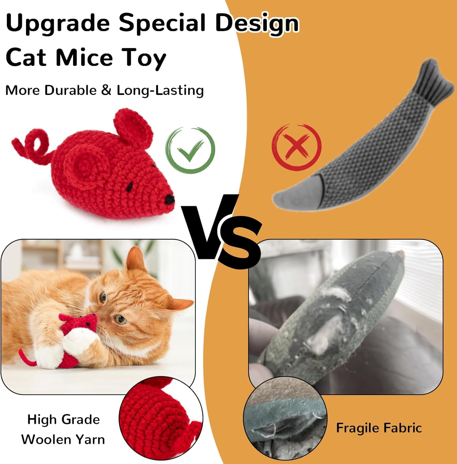 Cat Toys Catnip Mice Toys 6 Pcs,Woolen Yarn Crochet Mouse Animals Toys,Cat Nip Toys for Indoor Cats Kitten,Cat Chew Toy for Teeth Cleaning Cat Kicker Kitty Toys