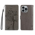 thumbnail image 2 of Compatible with iPhone 14 Pro Max Case Wallet Case with Kickstand Credit Card Holder Slots Cute Cat Butterfly & Tree Embossed Premium PU Leather Protective Phone Case with Wrist Strap,Gray, 2 of 9