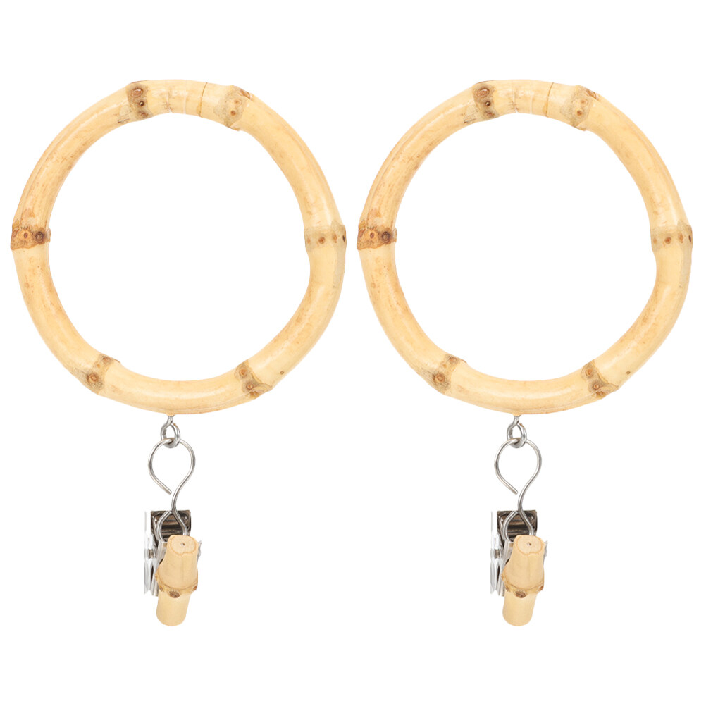 2pcs Natural Bamboo Drapery Eyelets Curtain Rings with Clips Hanging