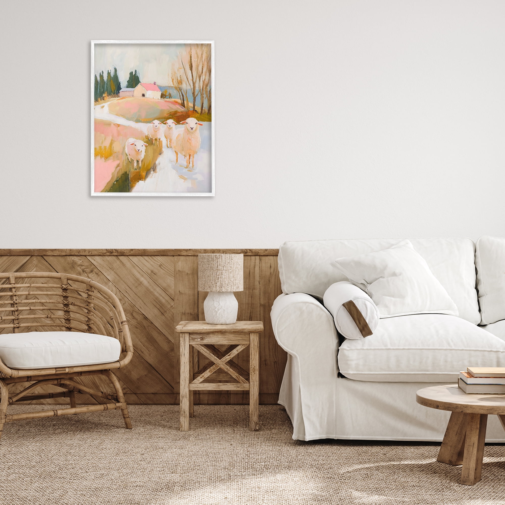 Stupell Industries Sheep on the Roadside Pasture White Framed Giclee Art, design by The Prints Vibe