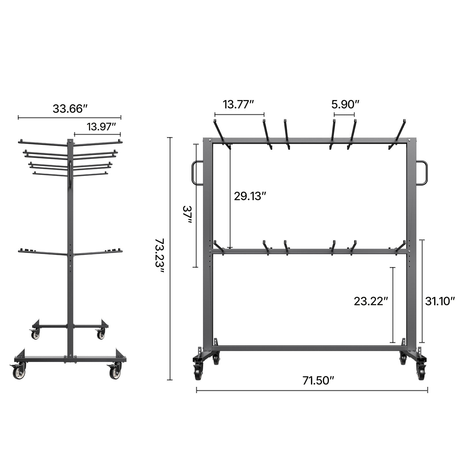 VEVOR Folding Chair Rack, 800 LBS Capacity, Heavy-duty Chair Cart for 84 Chairs/ 12 Tables+42 Chairs, Dual-layer Chair Storage Dolly with Rubber Wheels and Holders, Large Chair Holder, Matte Black