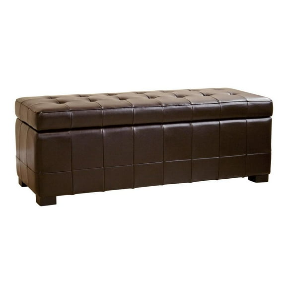 Baxton Studio Dark Brown Full Leather Storage Bench Ottoman