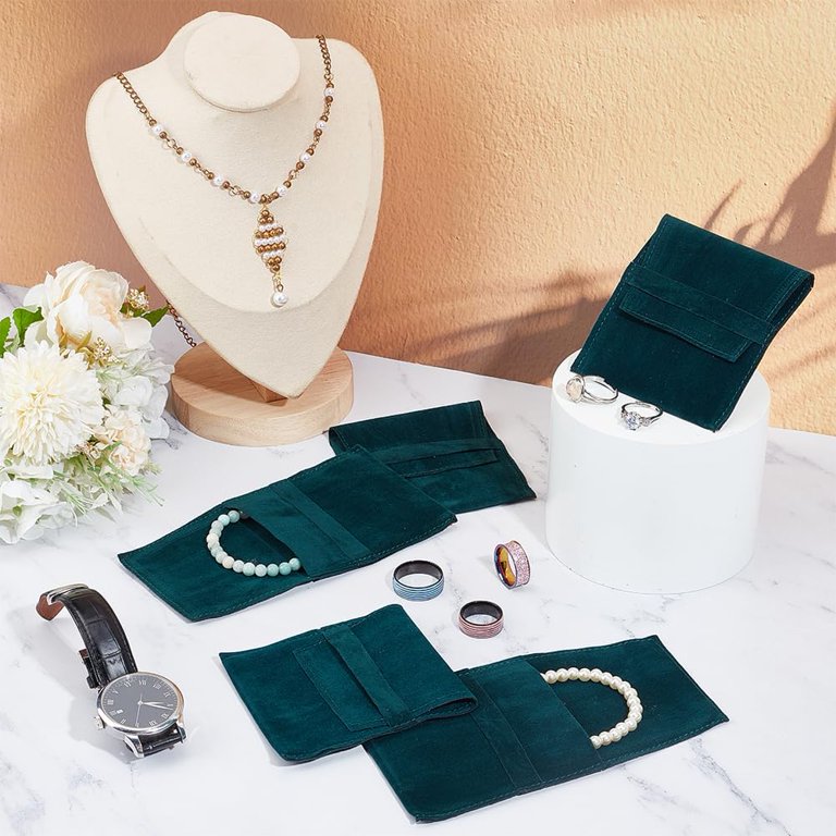 24 Pcs Dark Green Microfiber Jewelry Pouch Pocket Cosmetic Bag