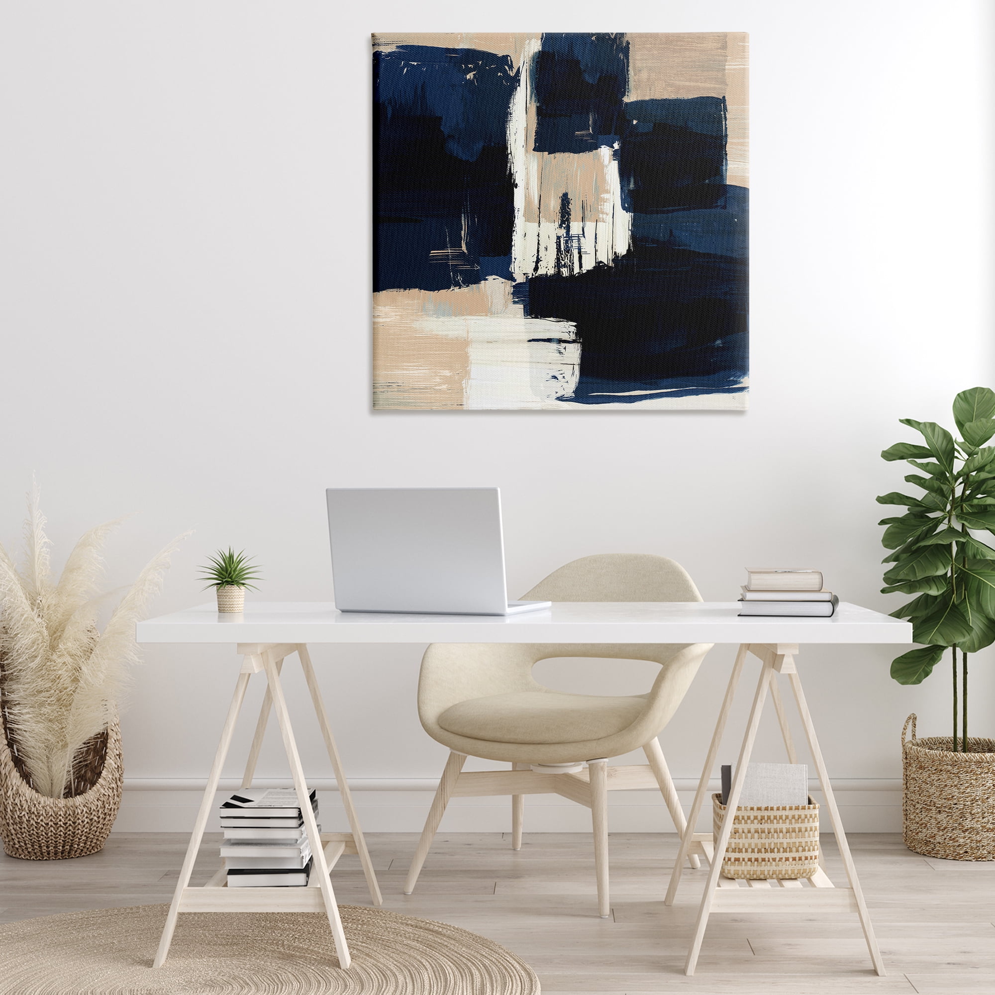 Stupell Industries Restless Blue & Tan Shapes Abstract Painting Gallery Wrapped Canvas Art Print Wall Art, 36 x 36