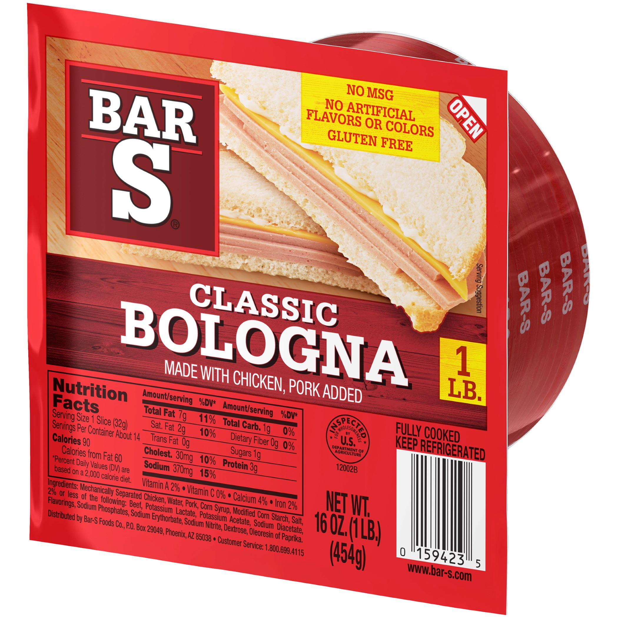 Bar-S Classic Bologna, Sliced Deli Lunch Meat, 1 lb