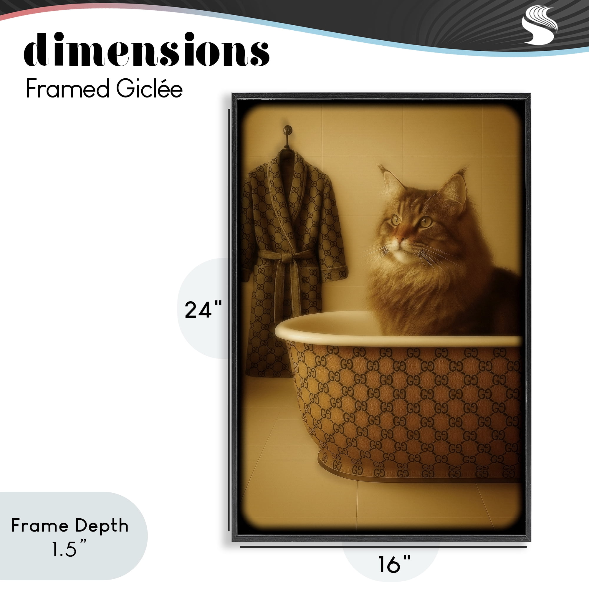 Stupell Industries Couture Main Coon in Luxury Tub Black Framed Giclee Art, design by Grotto Studios