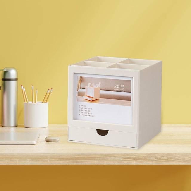 Cosméticos cepillos caja de almacenamiento organizador escritorio calendario portalápices accesorio para escritorio , Blanco Macarena Calendario del portaplumas
