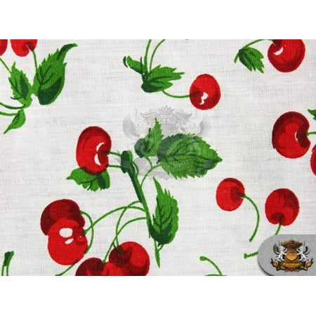 Cherries Fabric Polycotton Printed CHERRY ALLOVER WHITE Fabric / 59