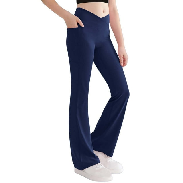 Pantalones largos, pantalones acampanados para niñas, pantalones de cintura alta, pantalones largos deportivos de otoño para niñas de talla mediana, pantalones para niñas