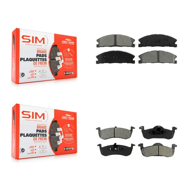 SIM Front Rear Semi-Metallic Brake Pads Kit for Car 2017-2019 Lincoln MKT with Vented Rotors Drum In Hat Parking KSM-100196
