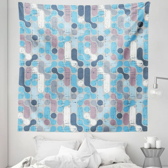 Abstract Tapestry, Grunge Retro Pattern with Circles Large Dots Rounds Art, Fabric Wall Hanging Decor for Bedroom Living Room Dorm, 5 Sizes, Pale and Sky Blue Mauve, by Ambesonne