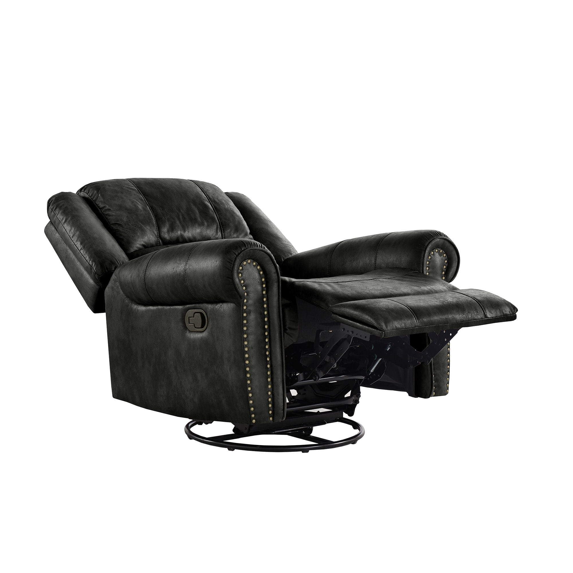 Weston Home Tippecanoe Polished Microfiber Nailhead Swivel Glider Recliner, Black