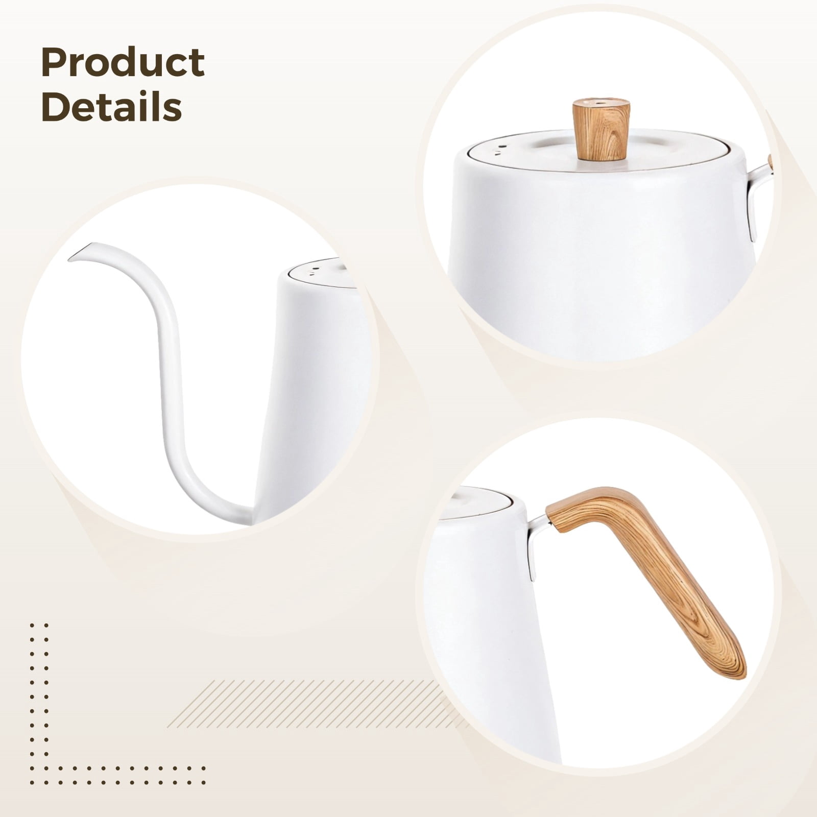 Gooseneck Kettle for Precise Pouring, 314.96 in (800 ml) Stainless Steel Water Heater for Tea and Coffee, 1000W Fast Heating, Ergonomic Wooden Handle, Temperature Control with Auto Shut Off (110V)