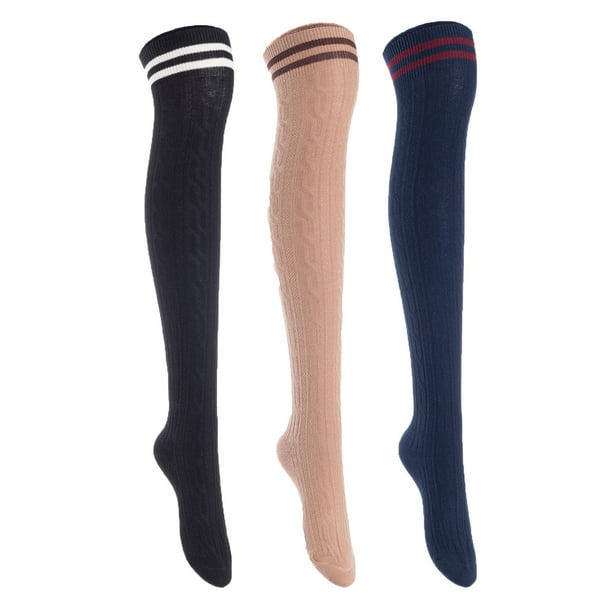 Lian LifeStyle Exquisite Big Girl's Women's 3 Pairs Thigh High Cotton ...