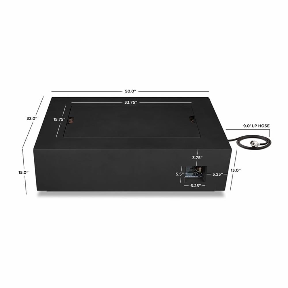 Afuera Living 50" Stainless Steel Rectangle Propane Fire Table in Black