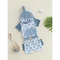 thumbnail image 4 of BemeyourBBs 2Pcs Toddler Baby Boy Shark Costume Summer Clothes Kids Halloween Animal Outfits Short Sleeve Cute Animal Hooded Hoodie Shirt Tops and Elastic Waist Pockets Shorts Set, 4 of 9