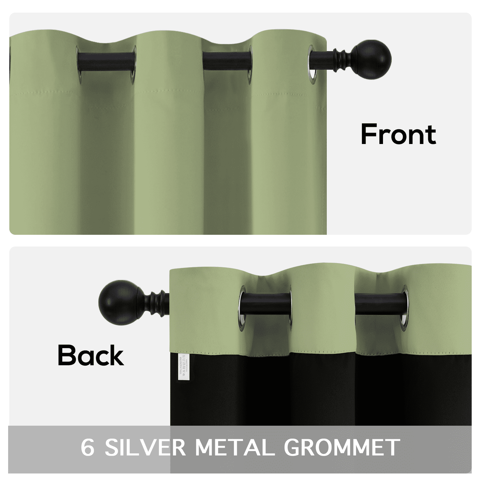 Yakamok 100% Blackout Curtains with Black Lined 2 Thick Layers Soundproof Thermal Insulated Room Darkening Curtains for Living Room(42Wx63L,Sage, 2 Panels)