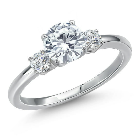 Gem Stone King 14K White Gold Moissanite and White Lab Grown Diamond Engagement Ring for Women | 1.20 Cttw | Round 6.5MM | Gemstone Birthstone | Size 6