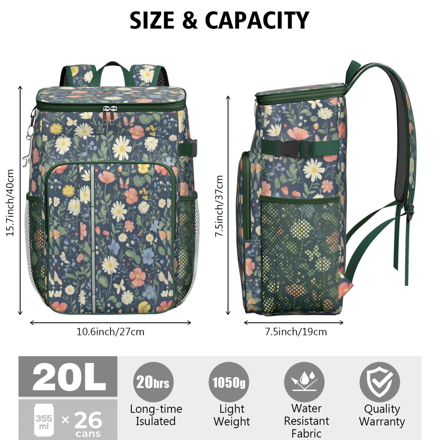 Travel Cooler Bag - Pioneer Flower Camping Beer Cooler Backpack with Bottle Opener- Waterproof Insulated Picnic Backpacks - Cooler Bag for Beach
