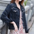thumbnail image 6 of Miluxas Womens Denim Jackets Distressed Ripped Long Sleeve Jean Jacket Coats Black 4(S), 6 of 9