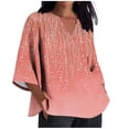 thumbnail image 3 of TaTaai Women's V Neck Casual Blouse, Printed Linen Look Shirt, Three Quarter Sleeves with Roll Tab for Summer Gift, 3 of 5