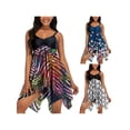 thumbnail image 2 of Two Piece Swim Dress Plue Size Swimsuit for Women Ruched Tummy Control Tankini Set V Neck Bathing Suit, 2 of 7