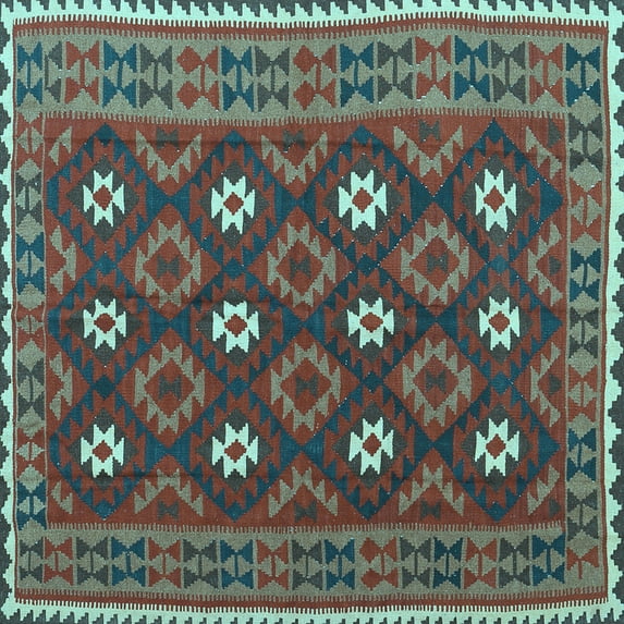 Ahgly Company Indoor Square Oriental Light Blue Traditional Area Rugs, 3' Square