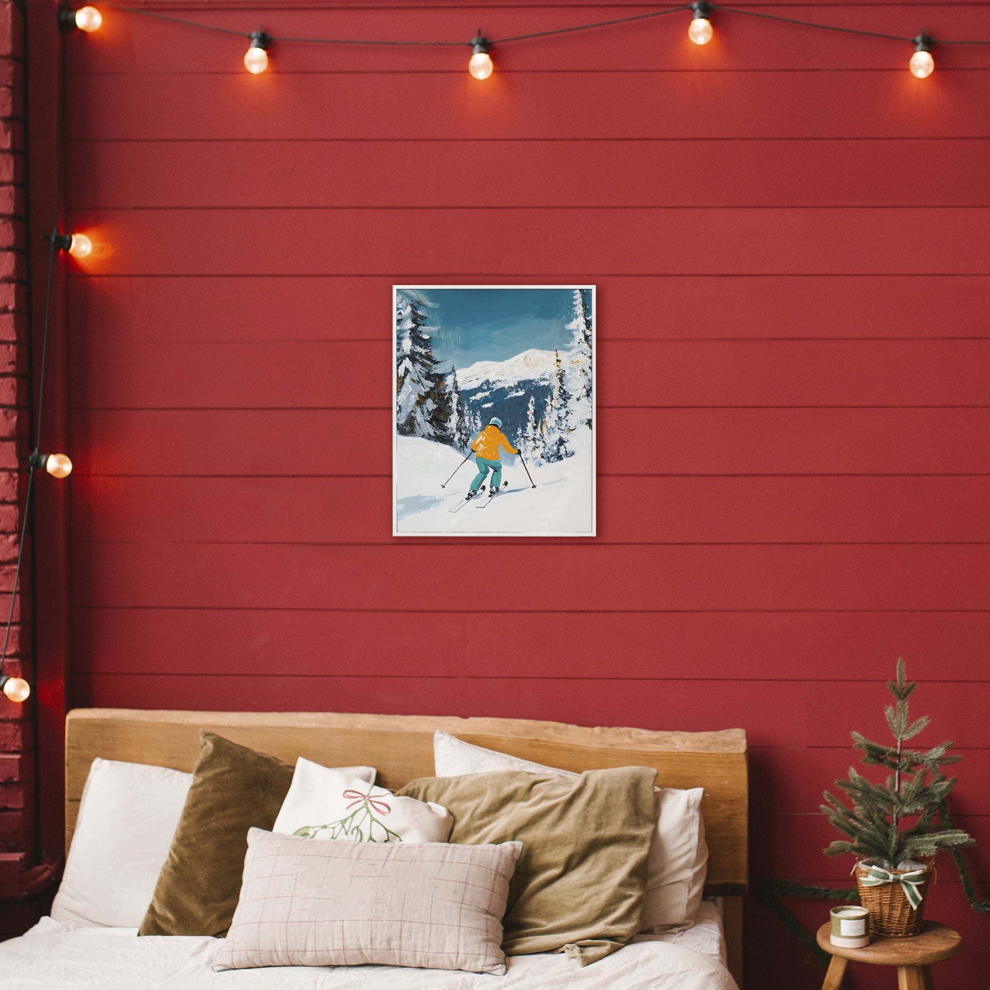 Stupell Industries Downhill Skier on Mountain White Framed Giclee Art, design by The Prints Vibe