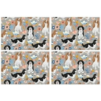 Cavalier King Charles Spaniel Dog and Flower Summer Placemats Table Placemats Set Of 4-Linen Kitchen Washable Placemats Table Mats 11.8"x17.7"Non-Slip Heat Resistant