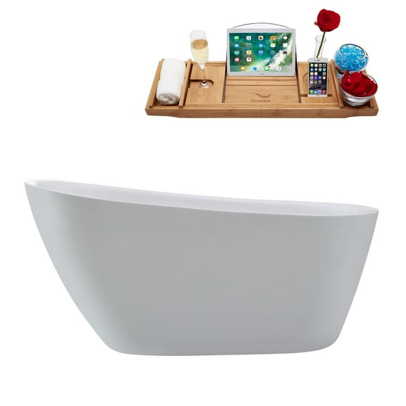 59" Streamline N3680BBR Soaking Freestanding Tub and Tray With Internal Drain in Brushed Brass