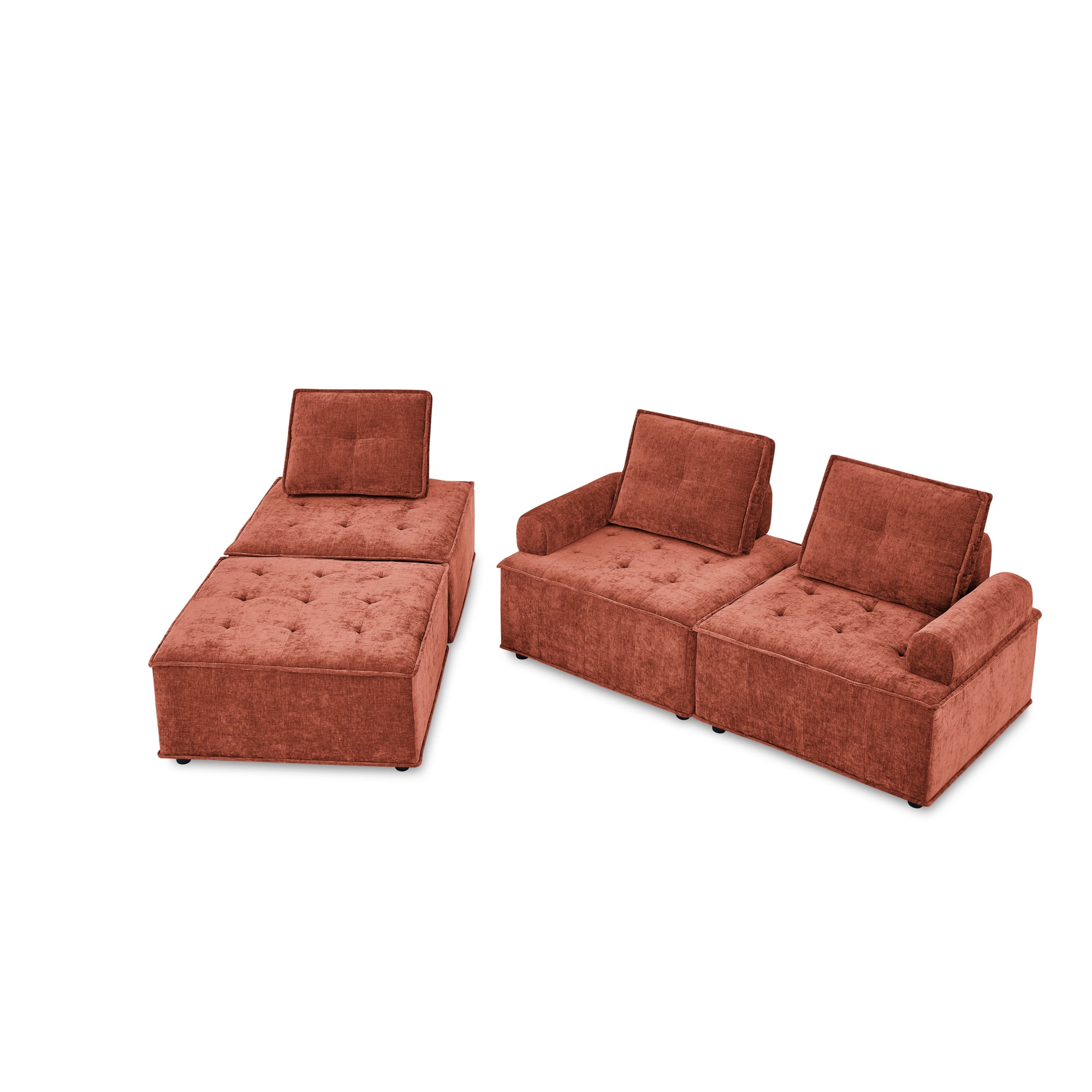 Aukfa Modern Sectional Sofa, 99" Living Room Modular Couch with Ottoman, Chenille, Red