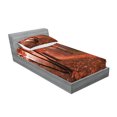thumbnail image 2 of Ambesonne Fall Fitted Sheet & Pillow Sham Set, Misty Forest Leaves Orange, Twinxl, Brown Orange, 2 of 2
