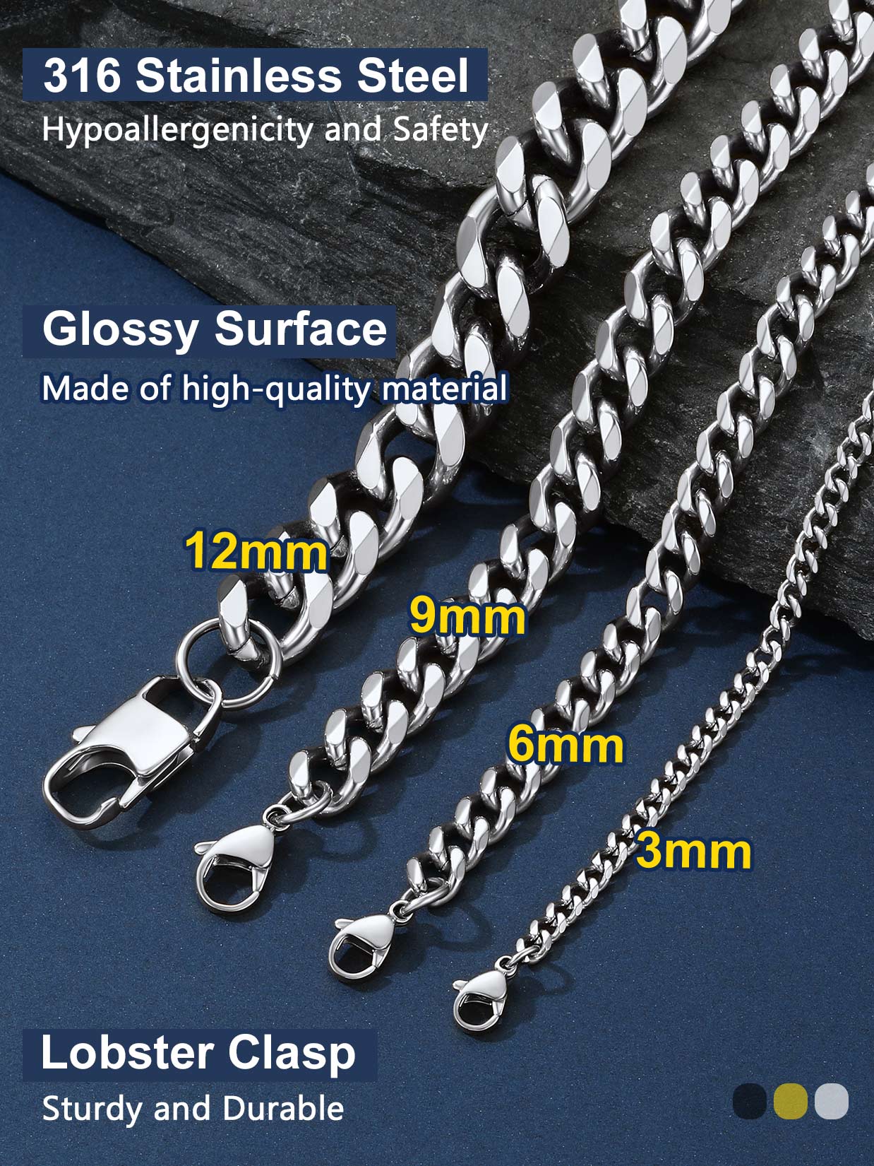 ChainsProMax 3mm Cuban Link Chain Necklace, 14" Silver photo 6