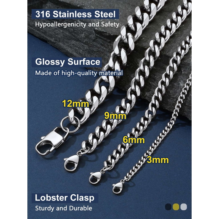 s-l400.jpg Men\'s Stainless Steel 3 layer Cuban Chain Necklace display picture 1