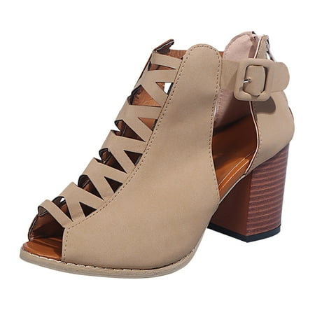 

GEZHEN Women s Shoes Hollow Thick Heels Fish Mouth High Sandals For Women Breathable Lace Up Casual Unisex Lightweight Work Open Toe Chunky Heel Shoes Non Slip Low Top Platform Shoes