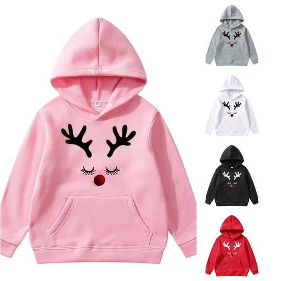 Tanghaowl Boys Sweatshirts Boys Long Sleeve Crewneck Print Sweatshirt Soft Lined Thermal Pullover Top for Kids Winter Holiday Casual Wear Pink 11-12 Years