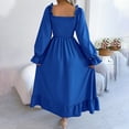 thumbnail image 5 of HAiming Square Neck Maxi Dress for Womens Fall Casual Solid Color Puffy Long Flare Sleeve Flowy Ruffled Hem Long Dress, 5 of 6