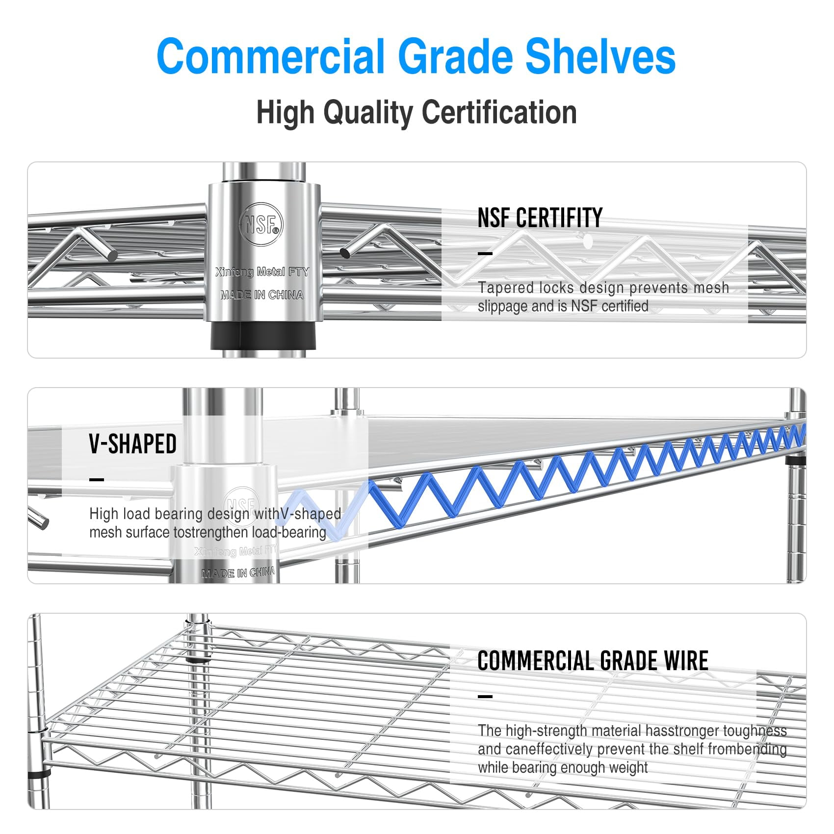 Pouseayar 3 Tier NSF Metal Shelf Wire Shelving Unit, 1050lbs Capacity Heavy Duty Adjustable Storage Rack with Shelf Liners 48" H X 48" L X 18" D
