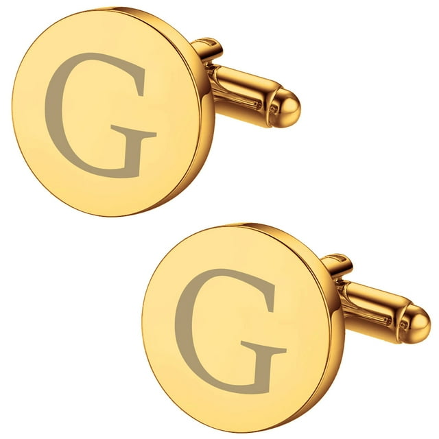 BodyJ4You 2PC Cufflinks Engraved Personalized Initials Letter G Formal Button Shirt Gift Box Set