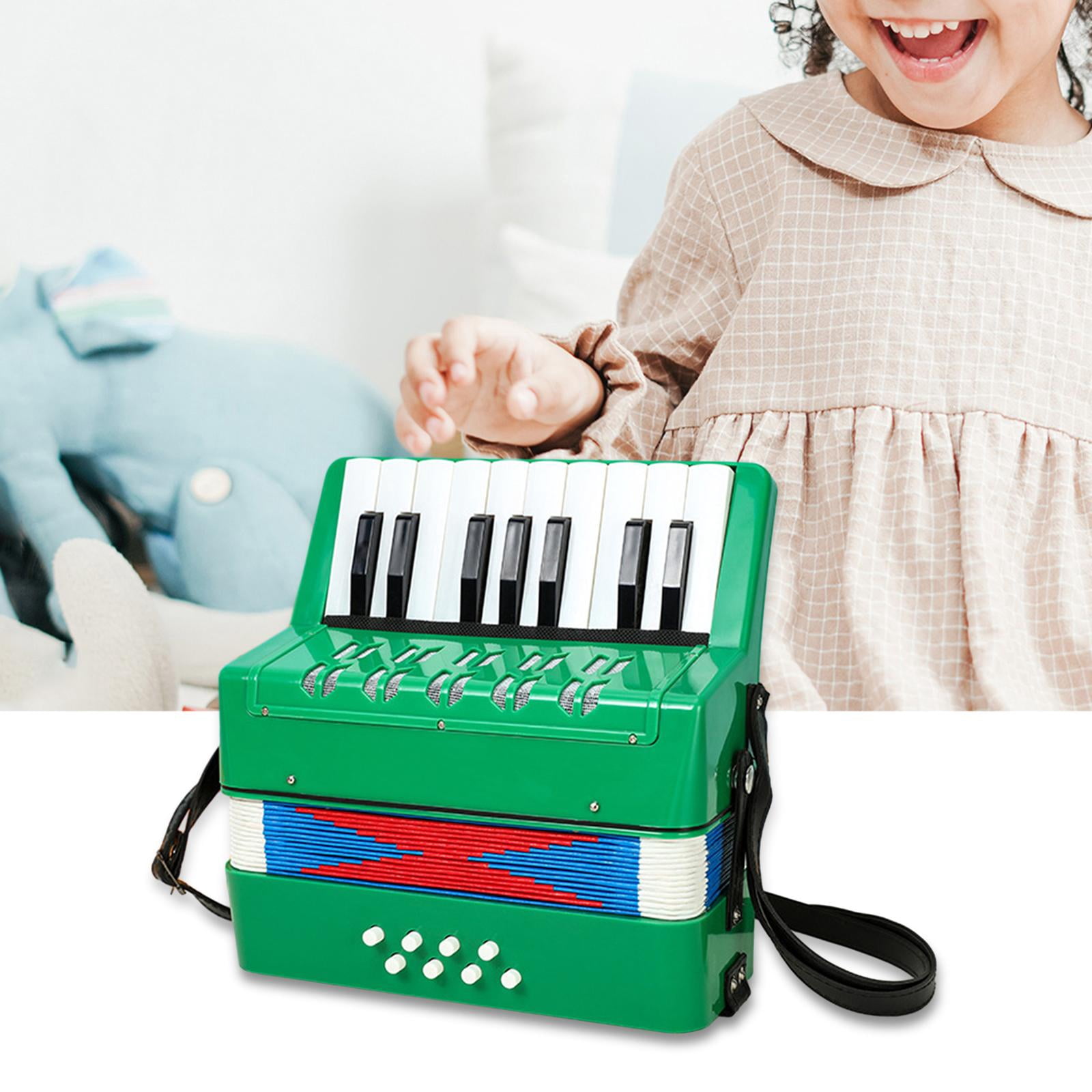 LeeQinersw 17 Keys 8 Bass Piano Accordion Early Childhood Development Hand Eye Coordination Green