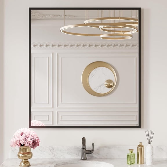 GODCHAR Black Rectangle Bathroom Mirrors Wall Modern Matte Black Aluminum Alloy Frame