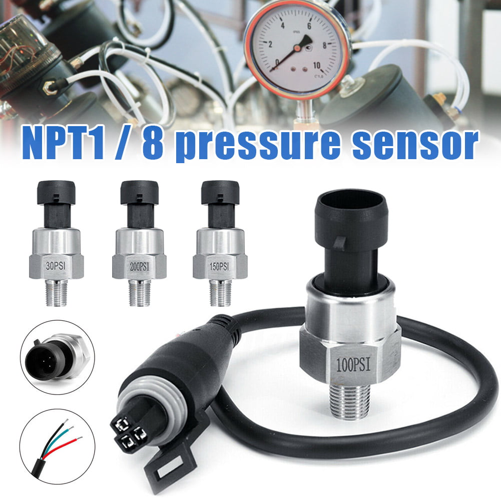 Gas Air Pressure 1/8NPT Pressure Sensor,Fuel Pressure Sensor,Pressure Gauge Thread Stainless Steel Pressure Transducer,for Oil Fuel Water 100PSI Diesel
