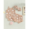 thumbnail image 4 of Wassery Baby Infant Girls Summer Outfits Floral Print Sleeveless Sling Romper with Floral Casual Elastic Shorts and Headband 3Pcs Set 0-18M, 4 of 8