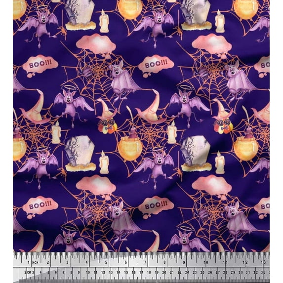 Soimoi Cotton Jersey Fabric Bat,Witch Hat & Magic Potion Halloween Printed Fabric 1 Yard 58 Inch Wide
