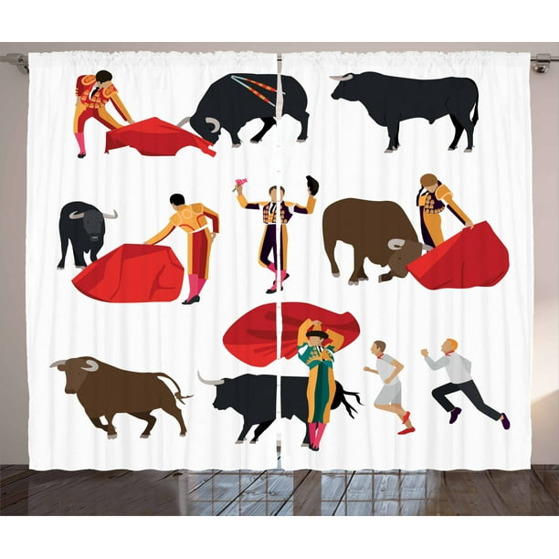 Spanish Curtains 2 Panels Set Bullfighting Corrida People Crowd Matadors With Bulls Red Cape Pidacor Icons Folk Window Drapes For Living Room Bedroom 108w X 90l Inches Multicolor By Ambesonne Walmart Com